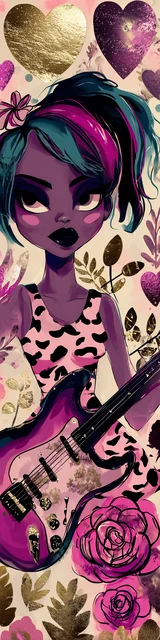 Free teacher bookmark featuring a teacher with an electric guitar on a yellow background